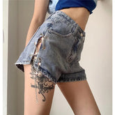 Side Slit High Waist Jeans Shorts